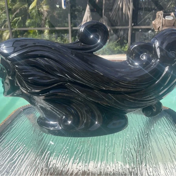 Ceramic Gloss Black Sculpture Statue Women's Fashion Hair Style Beauty Mermaid - Picture 4 of 16